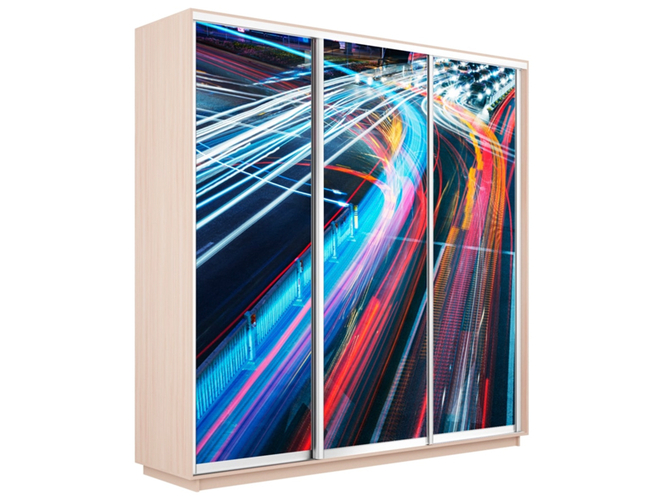 Шкаф-купе Экспресс 3-х дверный (Фото №1008 Ночная магистраль), Дуб молочный