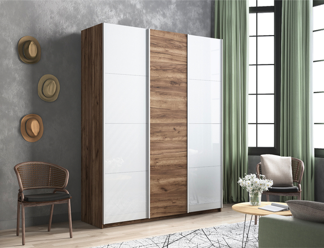 Шкаф-купе Прайм Люкс з-х дверный (ЛДСП, стекло 2шт), Дуб табачный