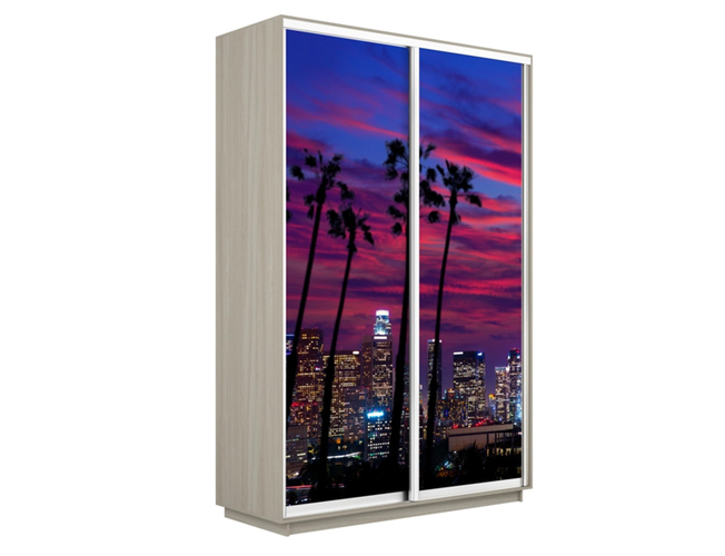 Шкаф-купе Экспресс 2-х дверный (Фото №1014 Закат над городом), Ясень Шимо светлый