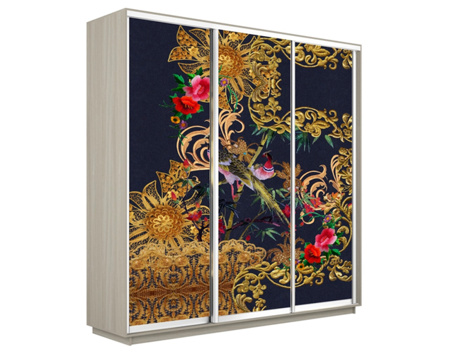 Шкаф-купе Экспресс 3-х дверный (Фото №1013 Золотой оранмент), Ясень Шимо светлый